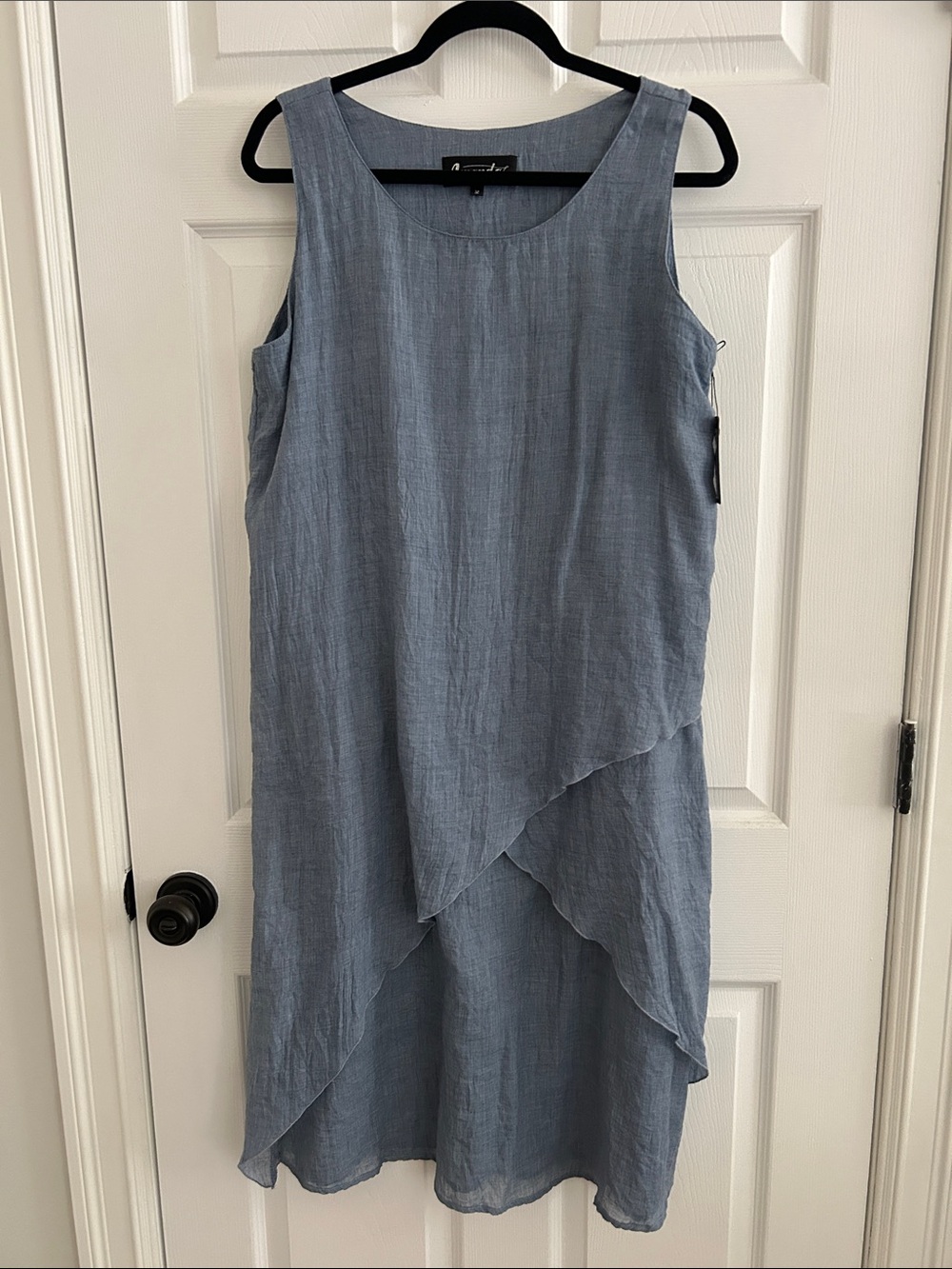 Sleeveless Layered Linen Dress - Blue